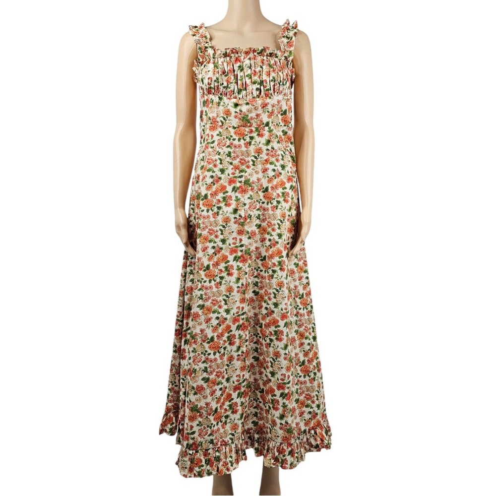 Doen Cream Floral Maxi Dress with Coral and Green Print